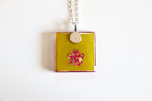 Load image into Gallery viewer, Dark Pink Cherry - Square Washi Paper Pendant Necklace
