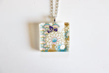Load image into Gallery viewer, Chrysanthemum Blues - Square Washi Paper Pendant Necklace