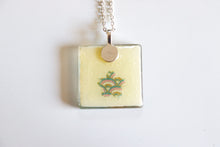 Load image into Gallery viewer, Chrysanthemum Blues - Square Washi Paper Pendant Necklace