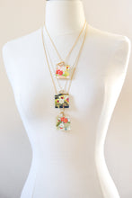 Load image into Gallery viewer, Cranes flying in the sky - Square Washi Paper Pendant Necklace