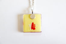 Load image into Gallery viewer, Red Cranes & Sakura Clouds - Square Washi Paper Pendant Necklace