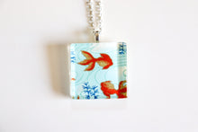 Load image into Gallery viewer, Little Fishies - Square Washi Paper Pendant Necklace