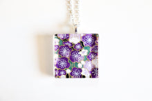 Load image into Gallery viewer, Purple Plum Blossoms - Square Washi Paper Pendant Necklace