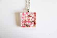 Load image into Gallery viewer, Pink Sakura Party - Square Washi Paper Pendant Necklace