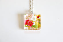 Load image into Gallery viewer, Pink Sakura Fans - Square Washi Paper Pendant Necklace