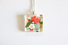 Load image into Gallery viewer, White Sakura Fans - Square Washi Paper Pendant Necklace