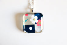 Load image into Gallery viewer, Plum Grid - Rounded Square Washi Paper Pendant Necklace