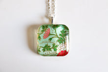 Load image into Gallery viewer, Wispy Flowers - Rounded Square Washi Paper Pendant Necklace