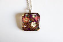 Load image into Gallery viewer, Purple Gardens- Rounded Square Washi Paper Pendant Necklace