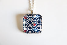 Load image into Gallery viewer, Blue Seas - Rounded Square Washi Paper Pendant Necklace