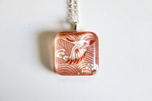 Load image into Gallery viewer, Peachy Skies - Rounded Square Washi Paper Pendant Necklace