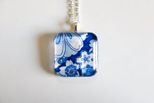 Load image into Gallery viewer, Blue and White - Rounded Square Washi Paper Pendant Necklace