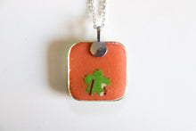 Load image into Gallery viewer, Green Blossoms - Rounded Square Washi Paper Pendant Necklace