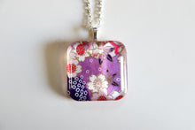 Load image into Gallery viewer, Purple Sakura - Rounded Square Washi Paper Pendant Necklace