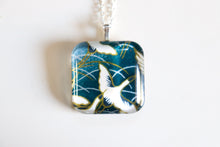 Load image into Gallery viewer, White Cranes - Rounded Square Washi Paper Pendant Necklace