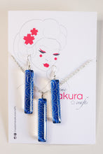 Load image into Gallery viewer, Blue Dots - Washi Paper Necklace and Long Earring Set