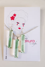 Load image into Gallery viewer, Mint Lines - Washi Paper Necklace and Long Earring Set
