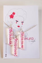 Load image into Gallery viewer, Pink Geometries - Washi Paper Necklace and Long Earring Set