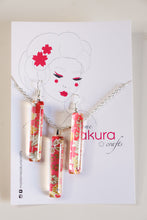 Load image into Gallery viewer, Pink Petals - Washi Paper Necklace and Long Earring Set
