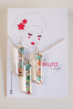 Load image into Gallery viewer, Shibori and Blossoms - Washi Paper Necklace and Long Earring Set