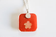 Load image into Gallery viewer, Peach Cranes - Rounded Square Washi Paper Pendant Necklace
