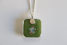Load image into Gallery viewer, Shibori with Blossoms - Rounded Square Washi Paper Pendant Necklace