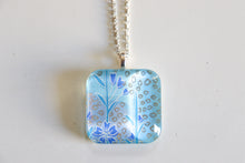 Load image into Gallery viewer, Blue Shibori - Rounded Square Washi Paper Pendant Necklace