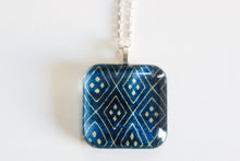 Load image into Gallery viewer, Blue Diamonds - Rounded Square Washi Paper Pendant Necklace

