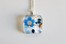 Load image into Gallery viewer, Blue Plums - Rounded Square Washi Paper Pendant Necklace