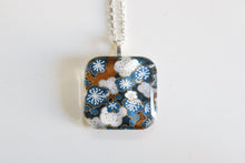Load image into Gallery viewer, Soft Blue Blossoms - Rounded Square Washi Paper Pendant Necklace