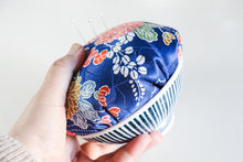 Load image into Gallery viewer, Large Chrysanthemum Blue - Kimono fabric Pottery Pin Cushion