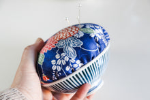 Load image into Gallery viewer, Large Chrysanthemum Blue - Kimono fabric Pottery Pin Cushion