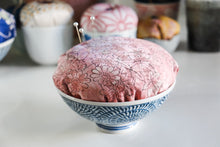 Load image into Gallery viewer, Large Pink and Blue - Kimono fabric Pottery Pin Cushion
