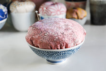 Load image into Gallery viewer, Large Pink and Blue - Kimono fabric Pottery Pin Cushion