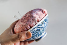 Load image into Gallery viewer, Large Pink and Blue - Kimono fabric Pottery Pin Cushion