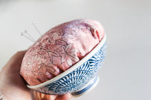 Load image into Gallery viewer, Large Pink and Blue - Kimono fabric Pottery Pin Cushion