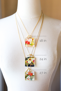 Sakura Rain - Square Washi Paper Pendant Necklace