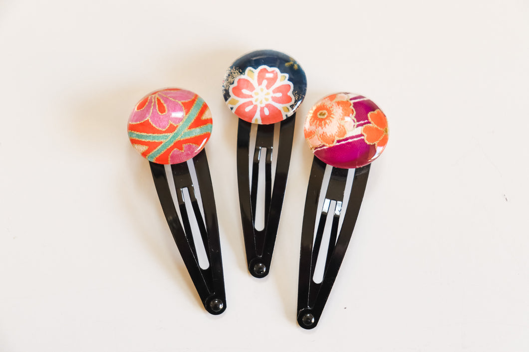 Geometric Florals - set of 3 snap hair clips