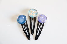 Load image into Gallery viewer, Hues of Blues - set of 3 snap hair clips
