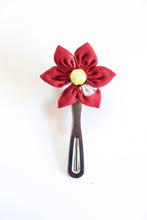 Load image into Gallery viewer, Maroon with gold center- Handsewn Vintage Kimono Silk Fabric Kanzashi Hair Clip
