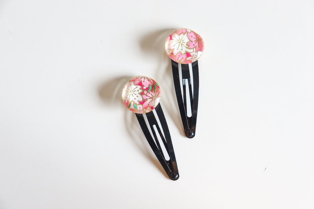 Pink Sakura - 1 matched pair of snap hair clips