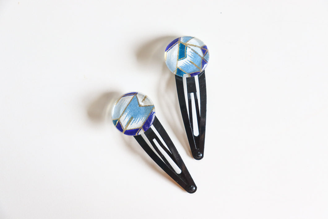 Geometric Skies - 1 matched pair of snap hair clips