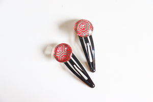 Dark Red Patterns - 1 matched pair of snap hair clips