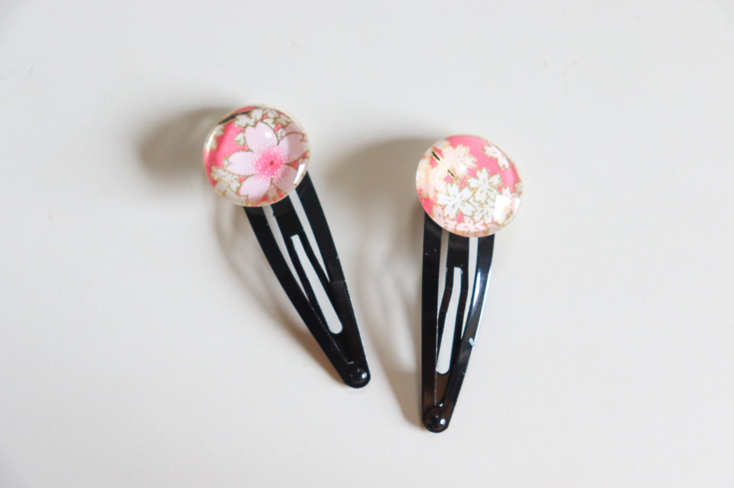 Cherry Blossoms - 1 matched pair of snap hair clips