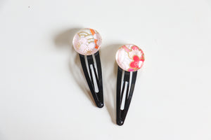 Silver Plum Blossoms - 1 matched pair of snap hair clips