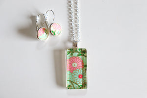 Purple Flowers - Washi Paper Necklace and Earring Set