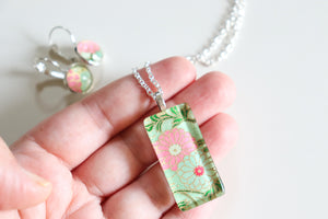 Pink Plums II - Washi Paper Necklace and Earring Set