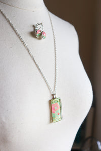Pink Plums II - Washi Paper Necklace and Earring Set