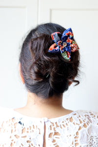 Blue Landscape - Handsewn Vintage Kimono Silk Fabric Kanzashi Hair Fork
