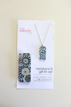 Load image into Gallery viewer, Blue Geo Parasols A - Washi Paper Necklace and Gift Tin Set
